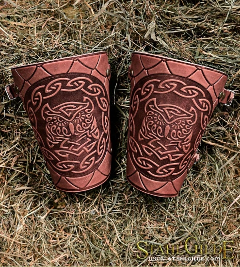 A Pair Leather Bracers Owl Celtic Spiritual Vikings Magic Nordic